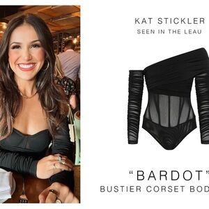 NWT LEAU Bardot Bustier Corset Black Ruched Bodysuit